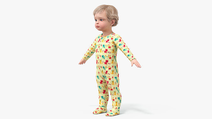 Toddler Aged 1 Year in Pajamas A-Pose 3D model 5
