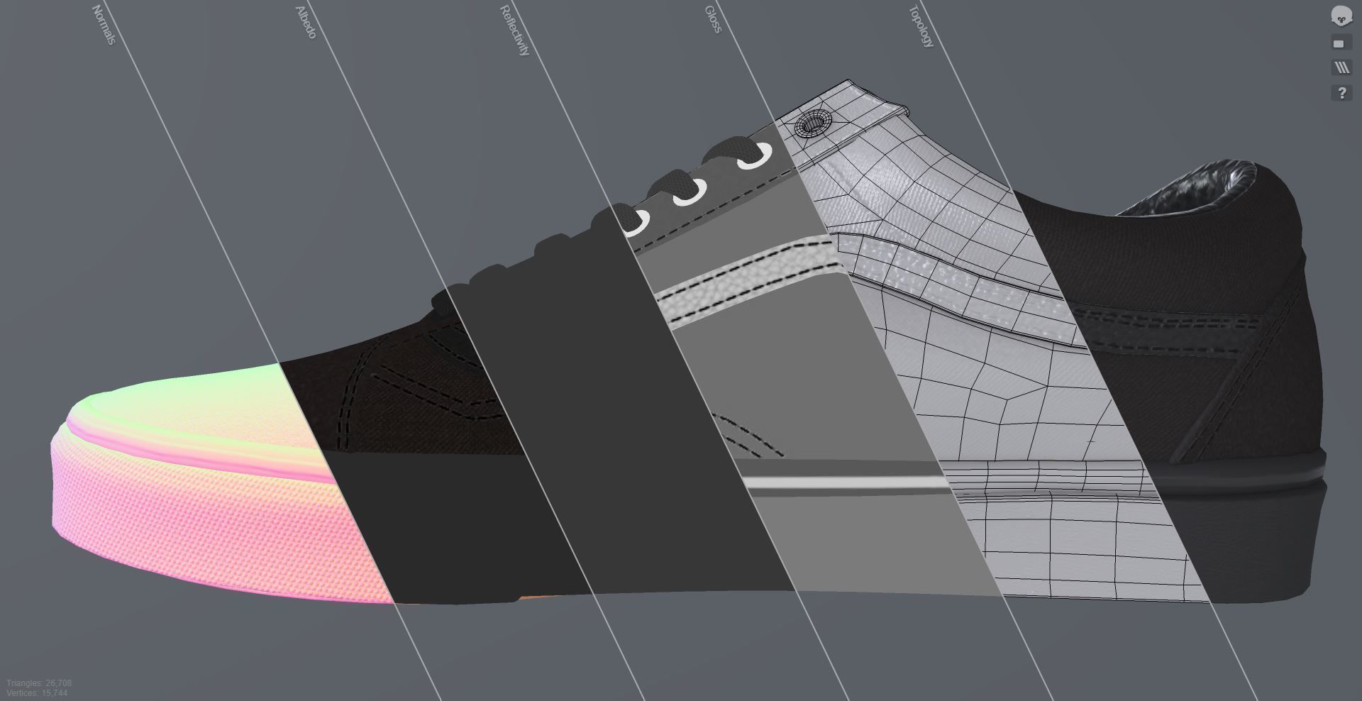 VANS182 Old Skool True Black Low-poly 3D model_4