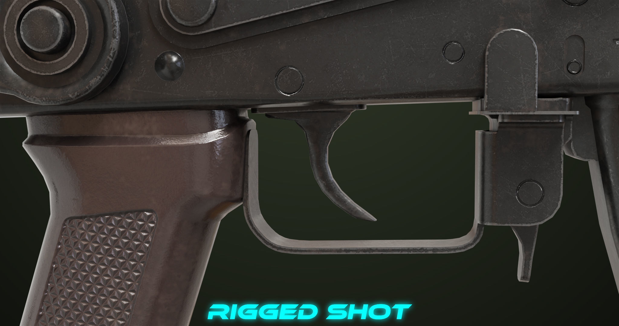 AKMS Light Machine Gun 10 Wood All PBR Unity UE Textures Low-poly 3D model_18