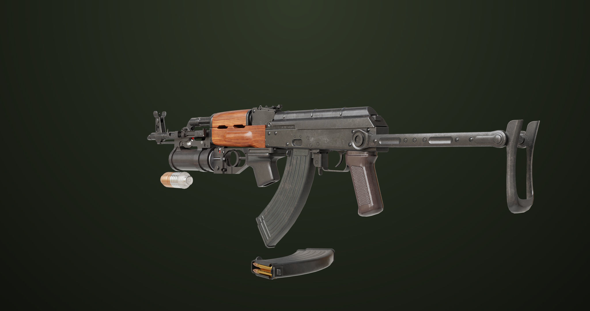 AKMS Light Machine Gun 10 Wood All PBR Unity UE Textures Low-poly 3D model_11