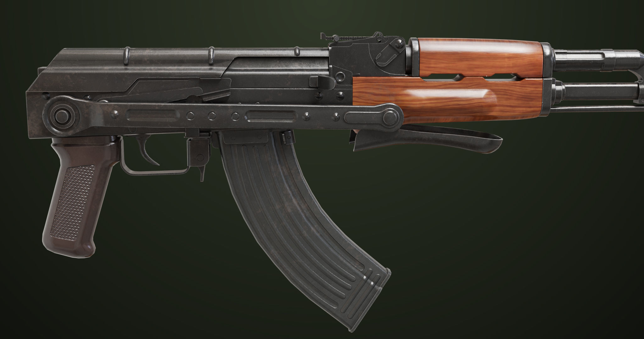 AKMS Light Machine Gun 10 Wood All PBR Unity UE Textures Low-poly 3D model_28