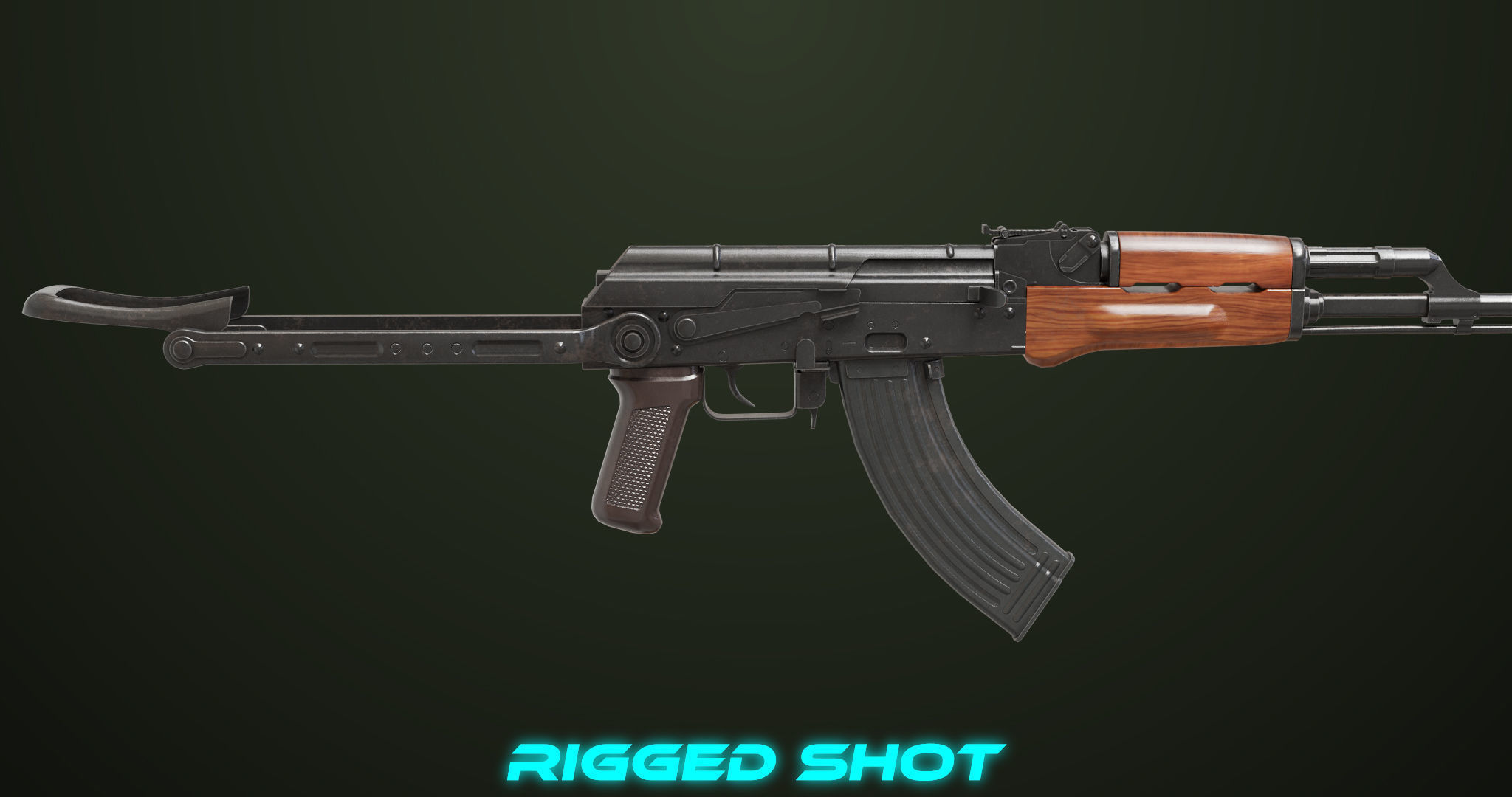 AKMS Light Machine Gun 10 Wood All PBR Unity UE Textures Low-poly 3D model_26