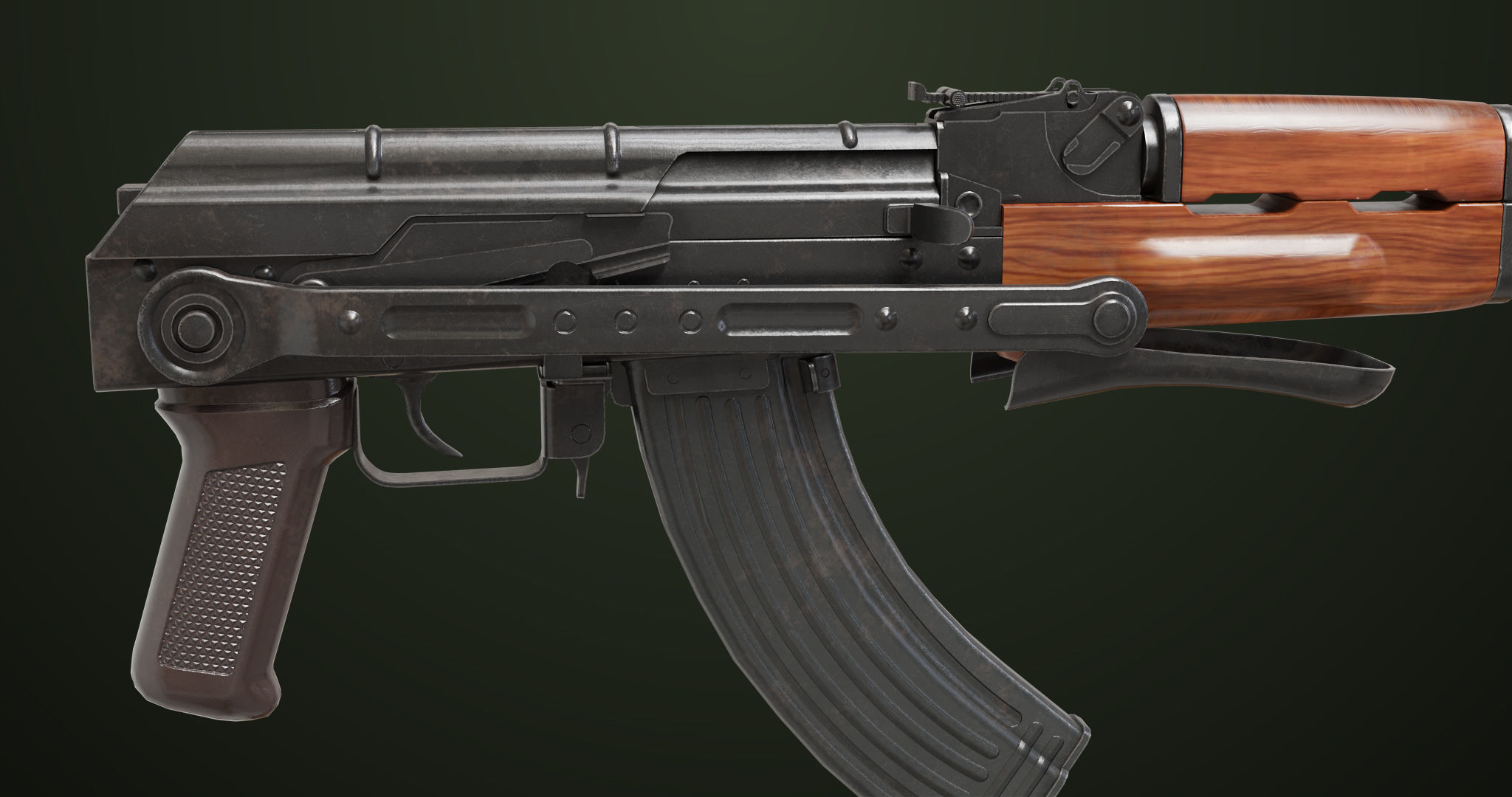 AKMS Light Machine Gun 10 Wood All PBR Unity UE Textures Low-poly 3D model_30