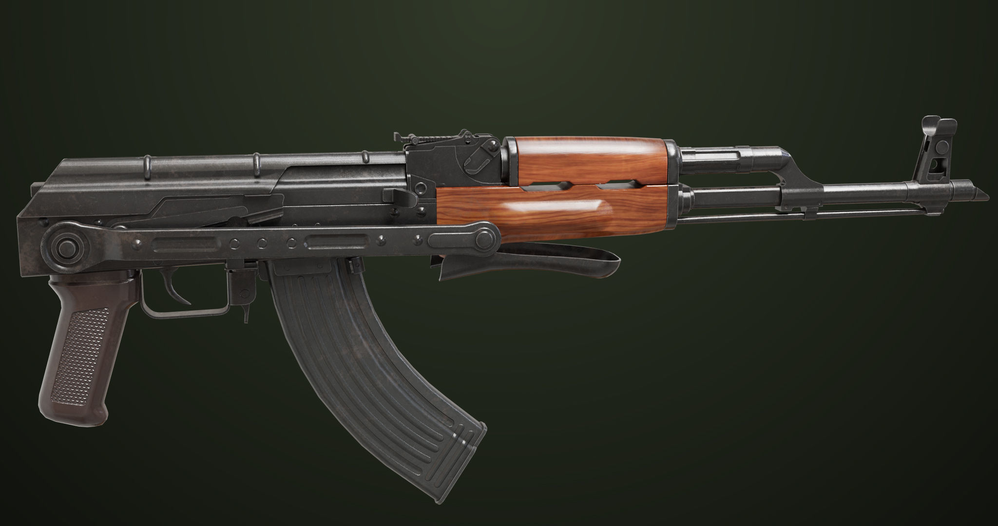 AKMS Light Machine Gun 10 Wood All PBR Unity UE Textures Low-poly 3D model_29