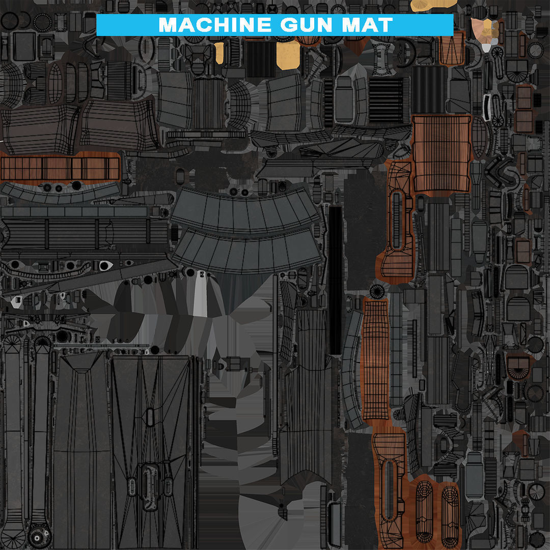 AKMS Light Machine Gun 10 Wood All PBR Unity UE Textures Low-poly 3D model_115