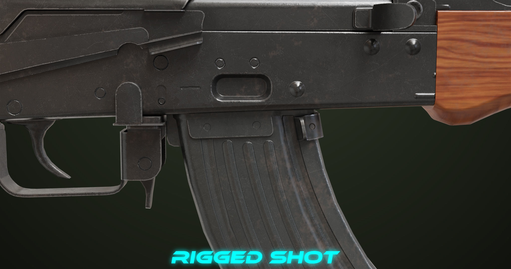 AKMS Light Machine Gun 10 Wood All PBR Unity UE Textures Low-poly 3D model_23