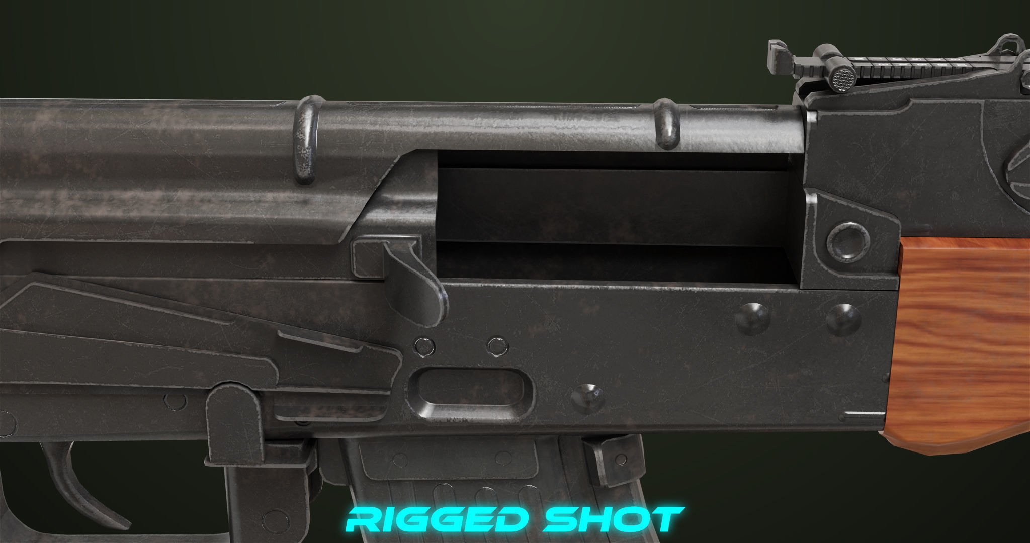 AKMS Light Machine Gun 10 Wood All PBR Unity UE Textures Low-poly 3D model_6