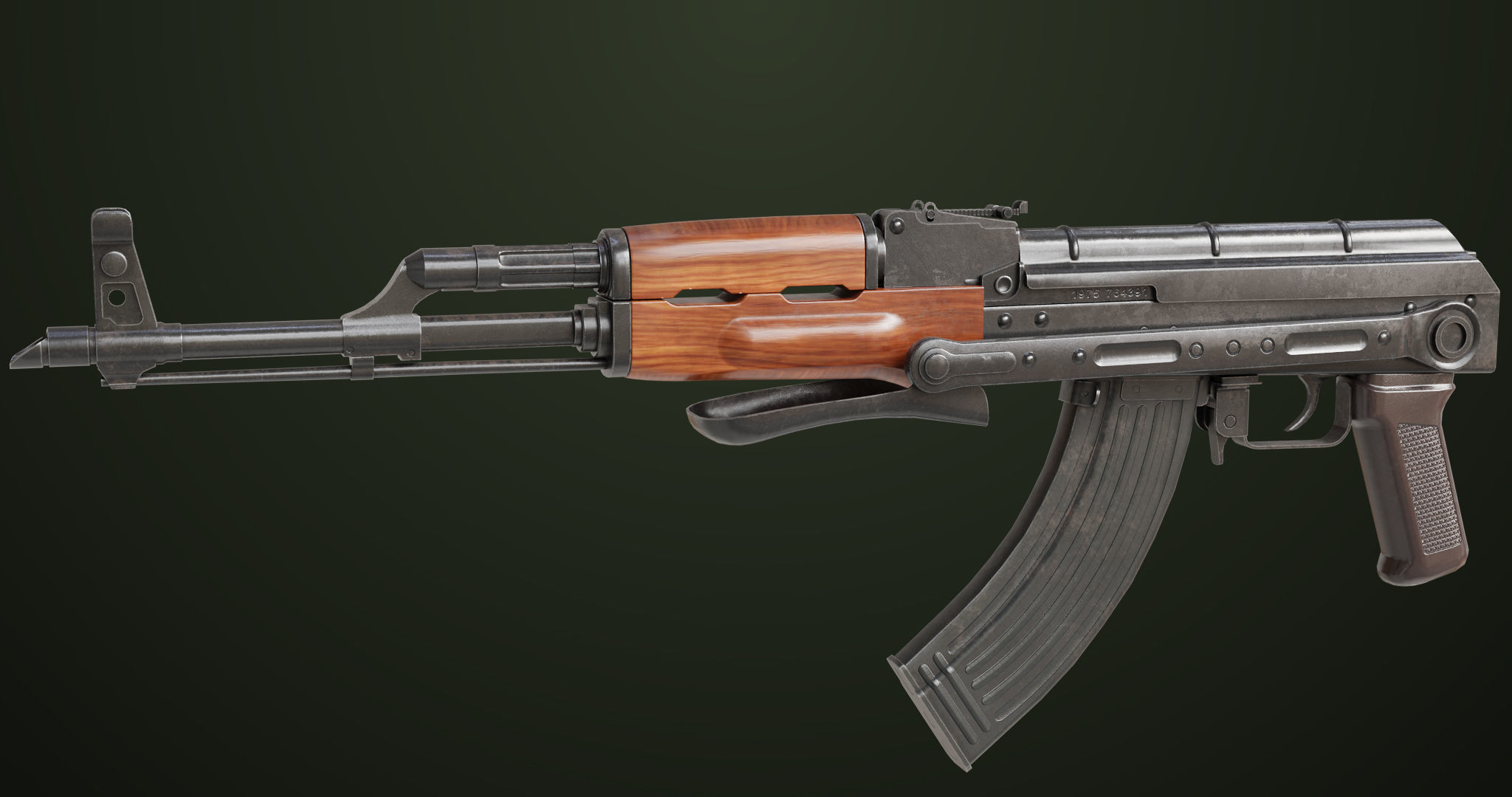 AKMS Light Machine Gun 10 Wood All PBR Unity UE Textures Low-poly 3D model_32