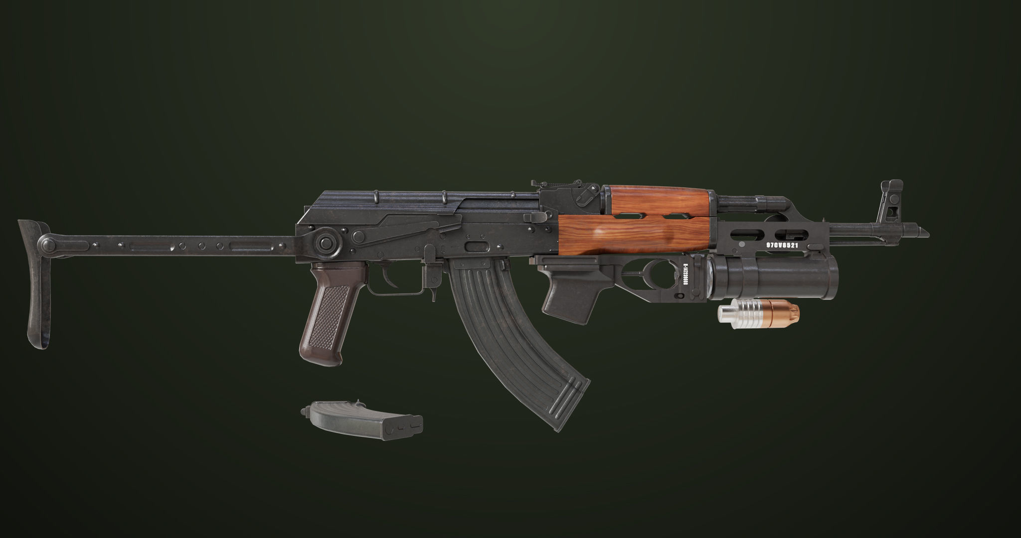 AKMS Light Machine Gun 10 Wood All PBR Unity UE Textures Low-poly 3D model_3