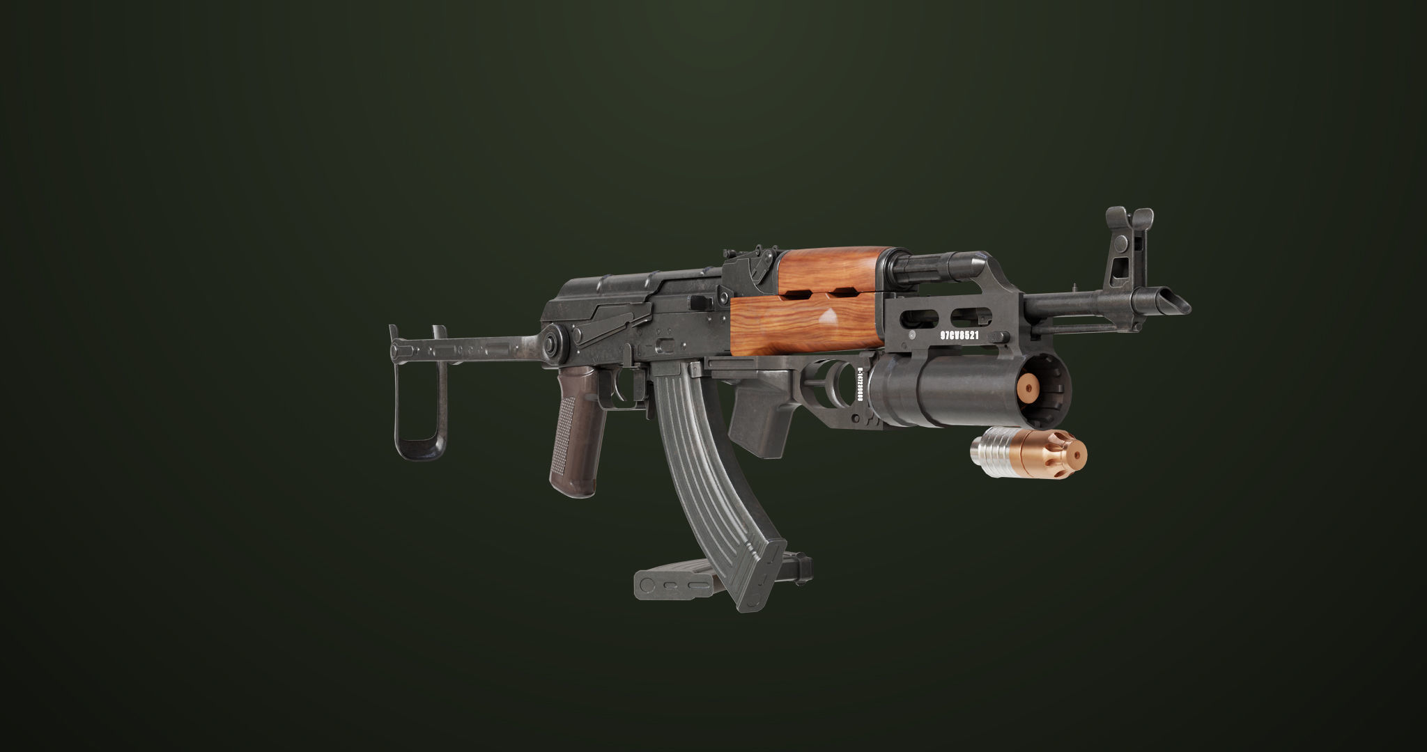 AKMS Light Machine Gun 10 Wood All PBR Unity UE Textures Low-poly 3D model_9