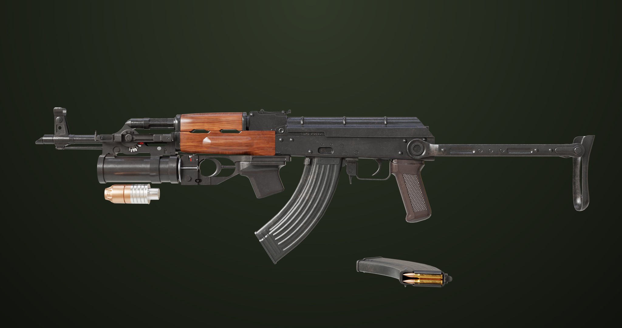 AKMS Light Machine Gun 10 Wood All PBR Unity UE Textures Low-poly 3D model_2