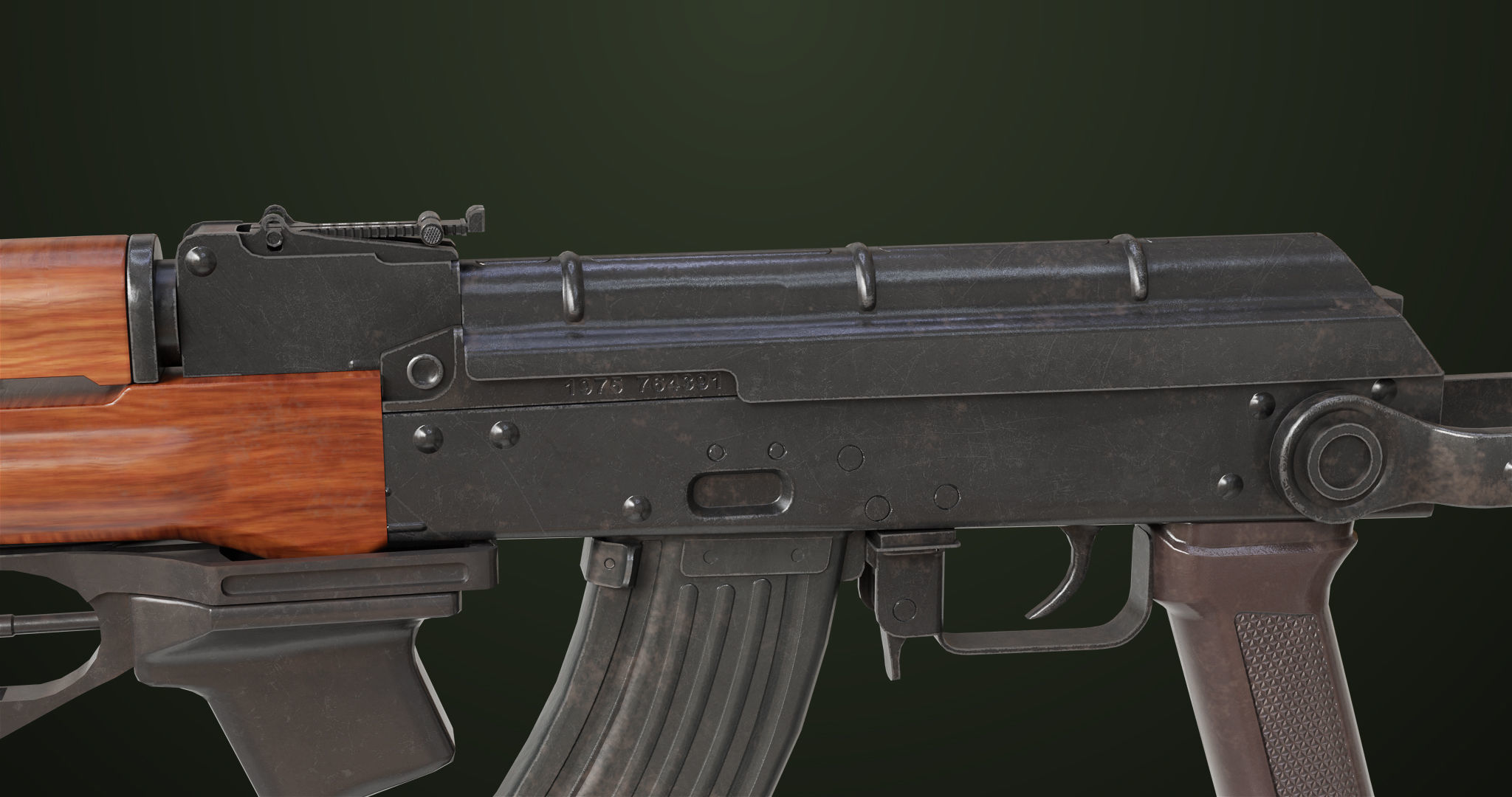 AKMS Light Machine Gun 10 Wood All PBR Unity UE Textures Low-poly 3D model_13