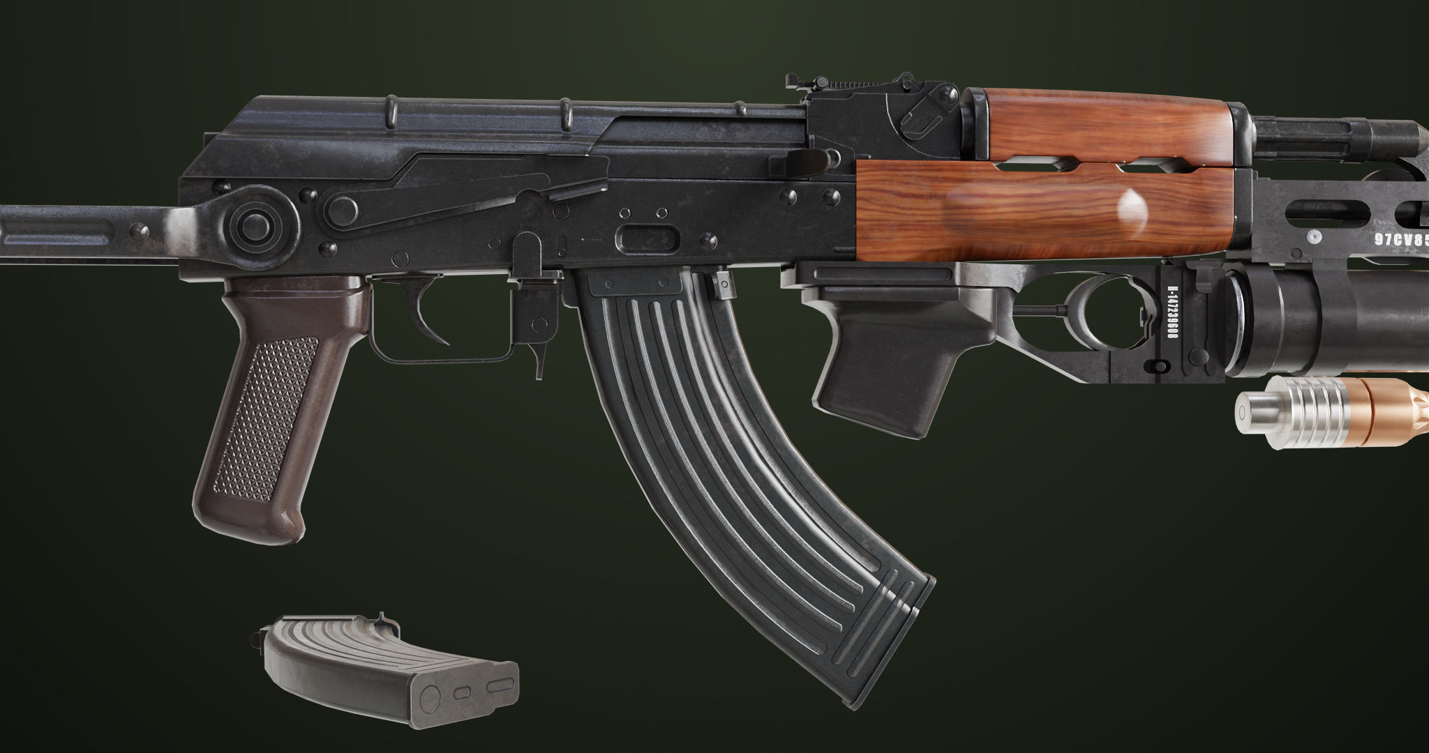 AKMS Light Machine Gun 10 Wood All PBR Unity UE Textures Low-poly 3D model_14