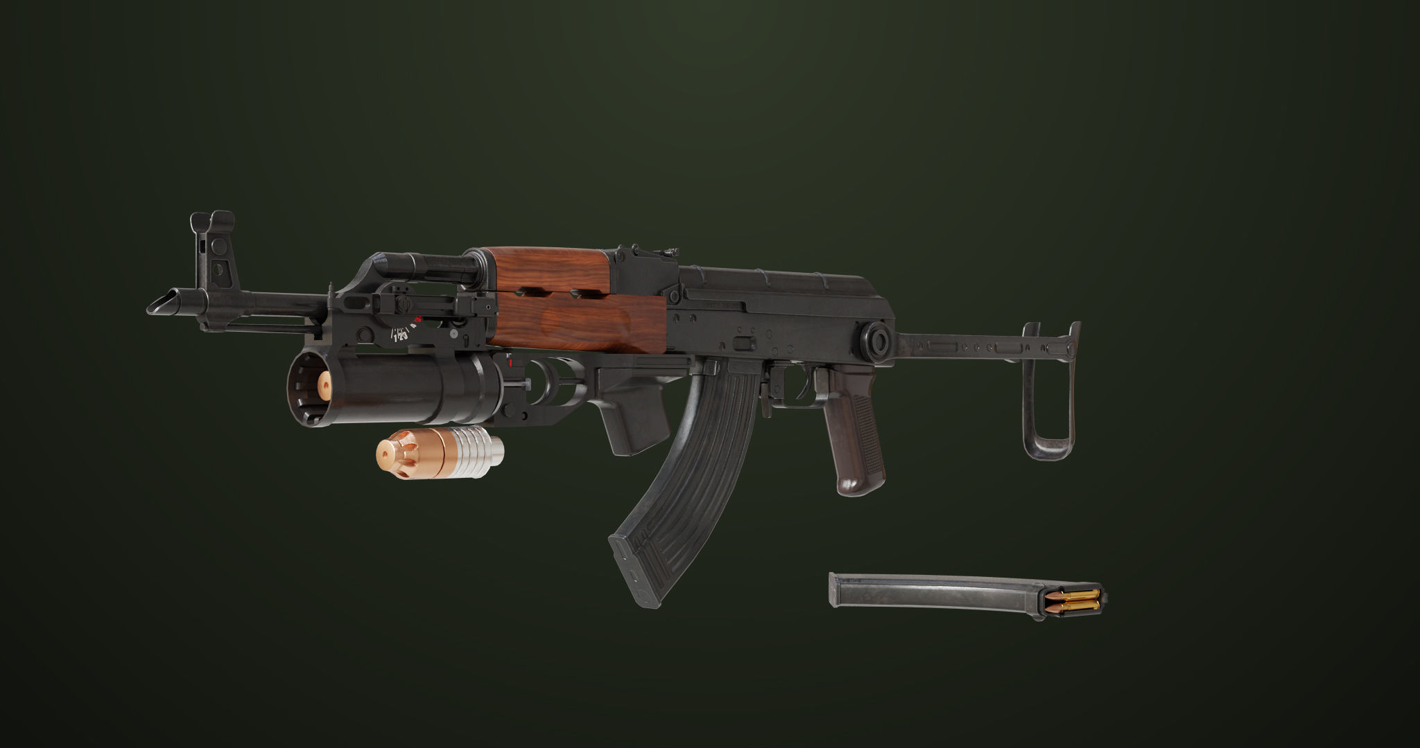 AKMS Light Machine Gun 10 Wood All PBR Unity UE Textures Low-poly 3D model_4