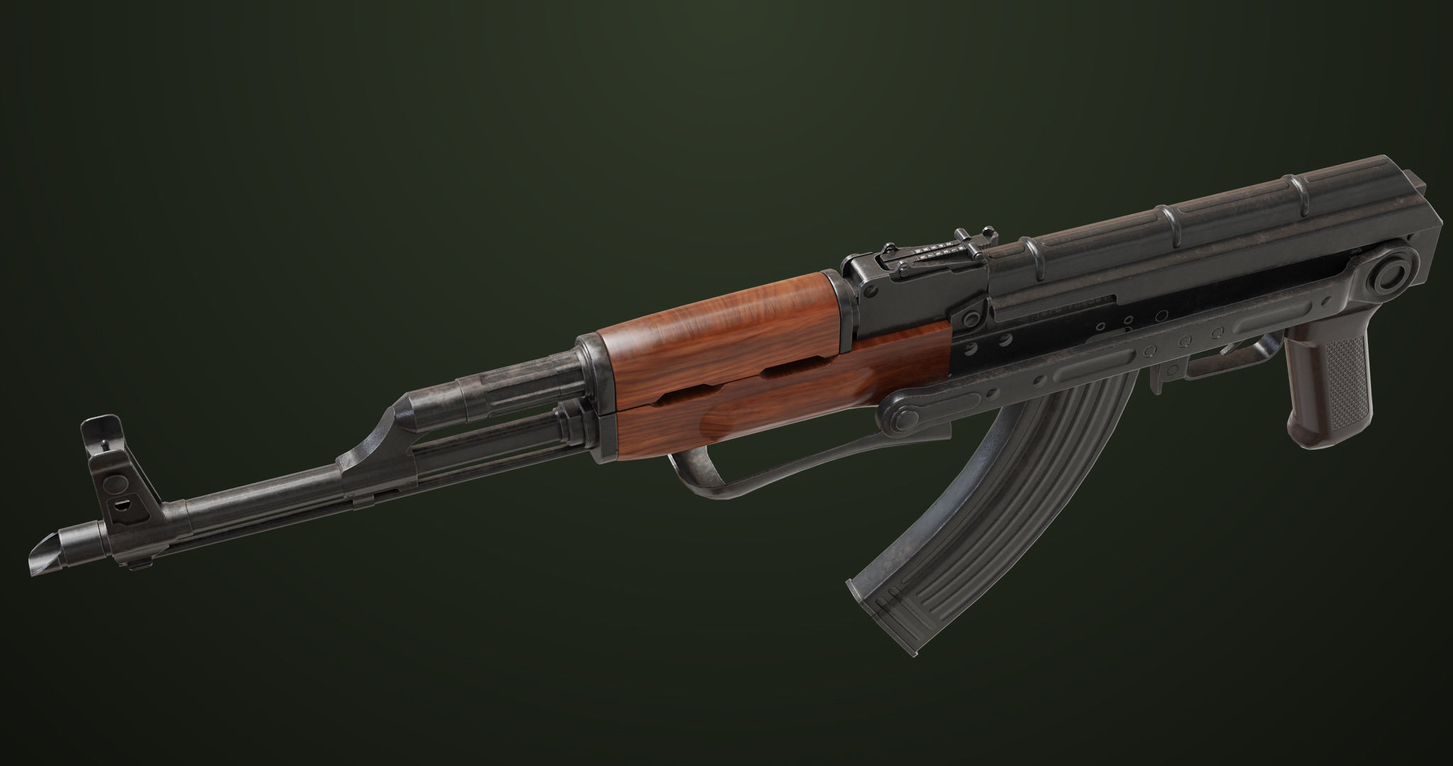 AKMS Light Machine Gun 10 Wood All PBR Unity UE Textures Low-poly 3D model_31