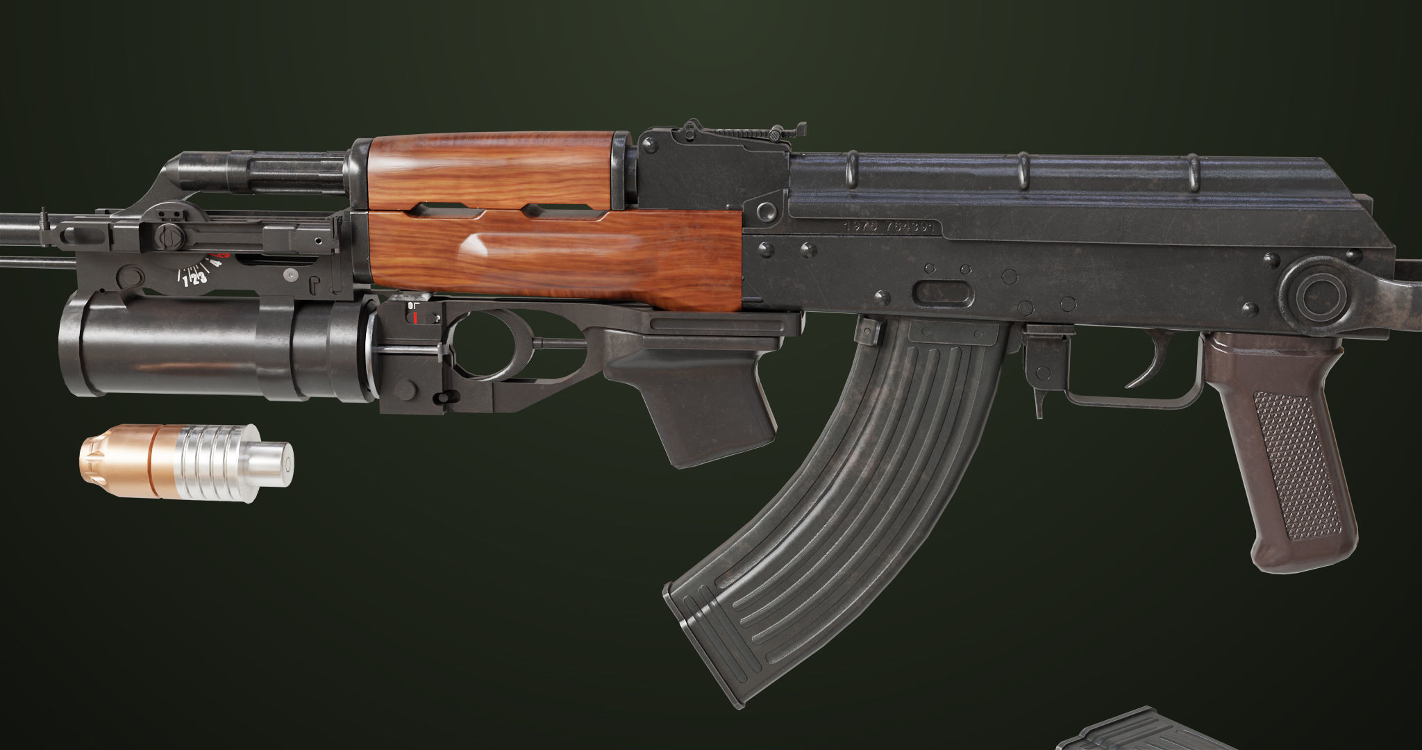 AKMS Light Machine Gun 10 Wood All PBR Unity UE Textures Low-poly 3D model_5