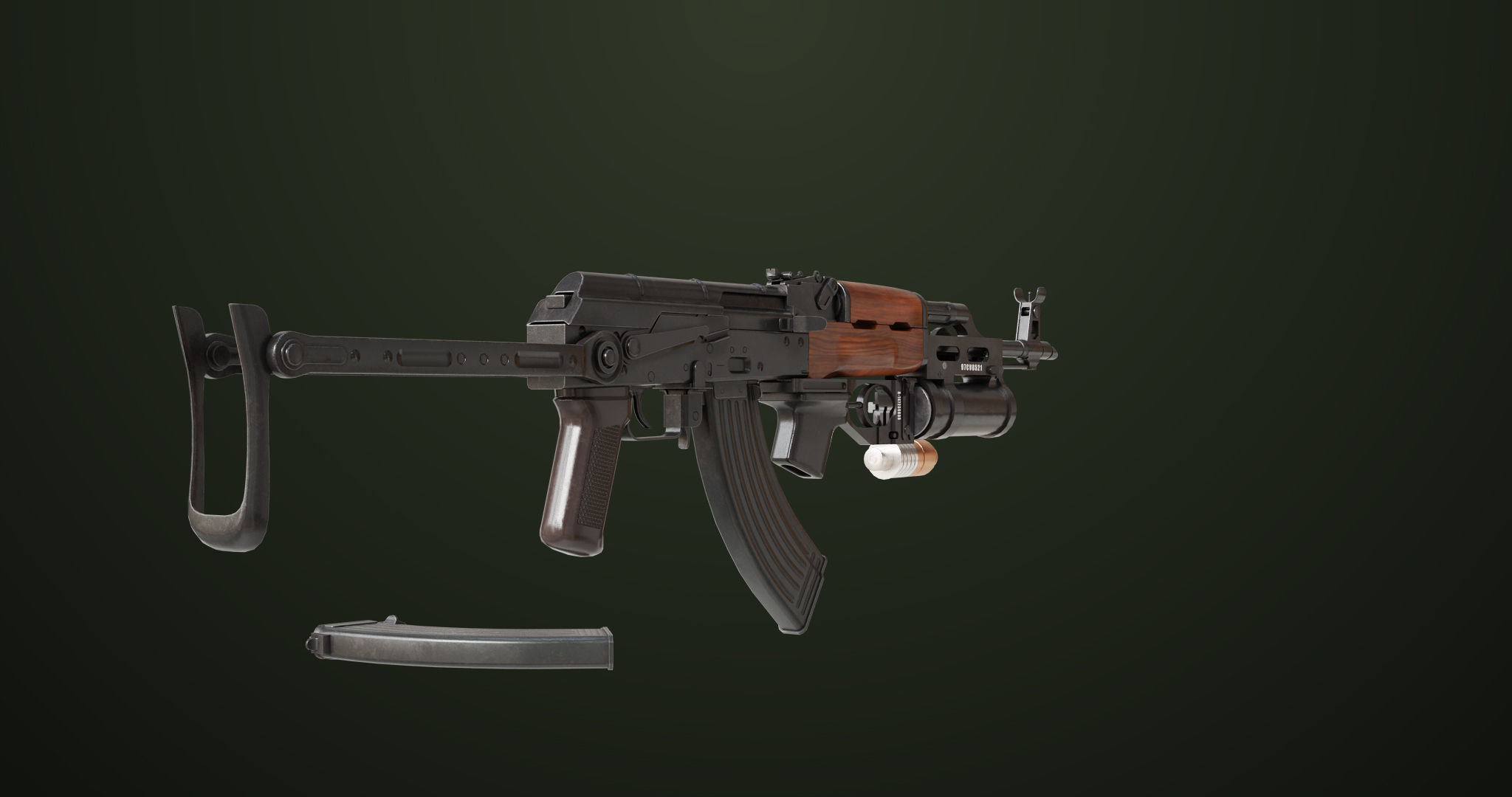 AKMS Light Machine Gun 10 Wood All PBR Unity UE Textures Low-poly 3D model_10