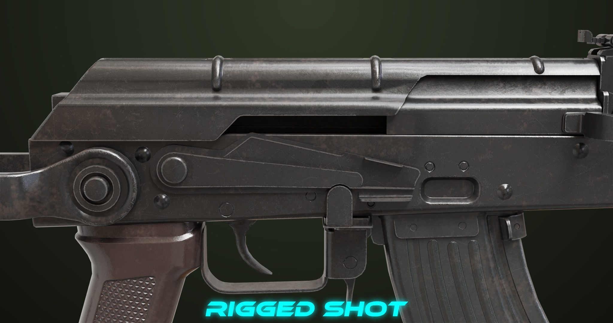 AKMS Light Machine Gun 10 Wood All PBR Unity UE Textures Low-poly 3D model_17