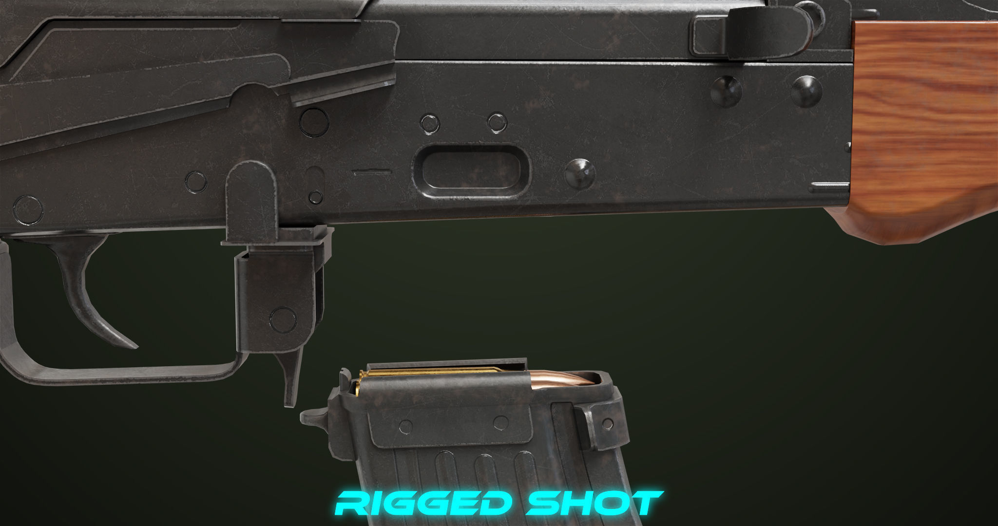 AKMS Light Machine Gun 10 Wood All PBR Unity UE Textures Low-poly 3D model_22