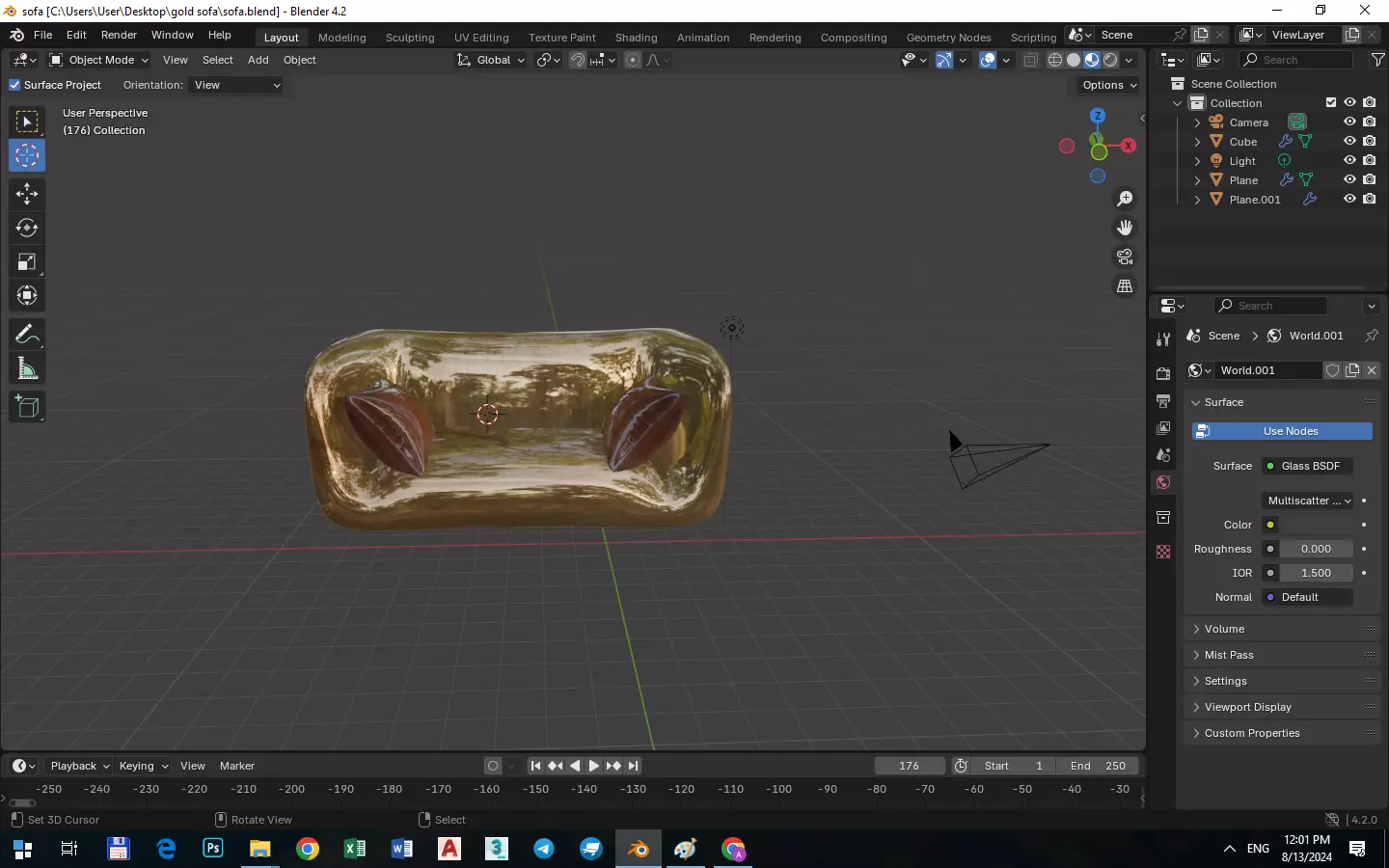 sofa made out of gold Low-poly 3D model_0
