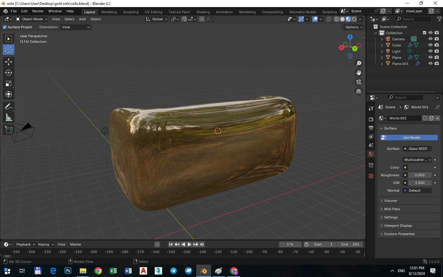 sofa made out of gold Low-poly 3D model_1