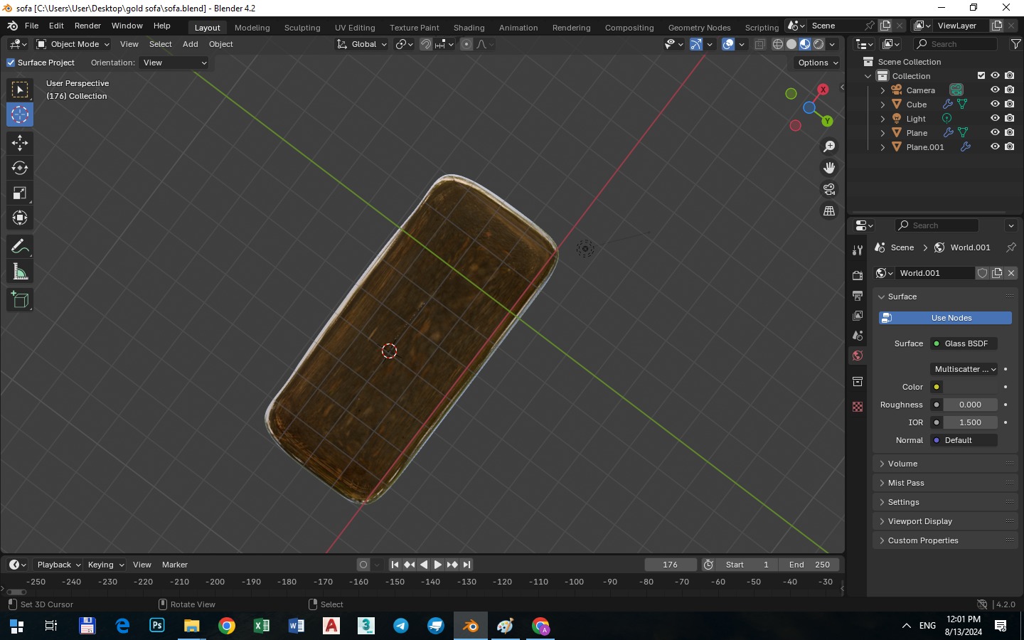 sofa made out of gold Low-poly 3D model_2