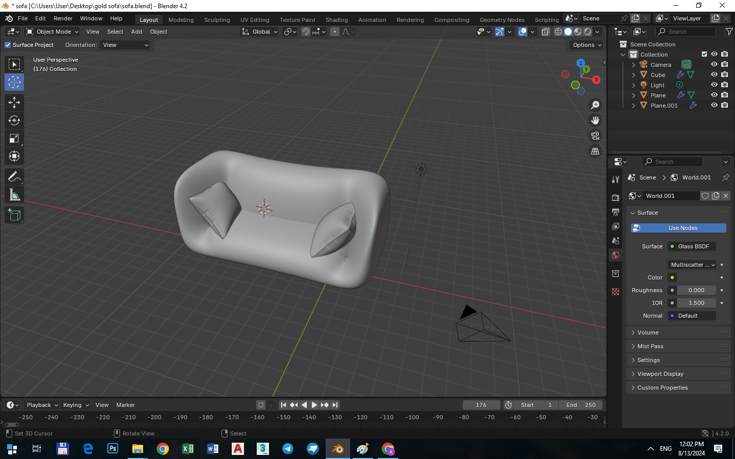 sofa made out of gold Low-poly 3D model_4