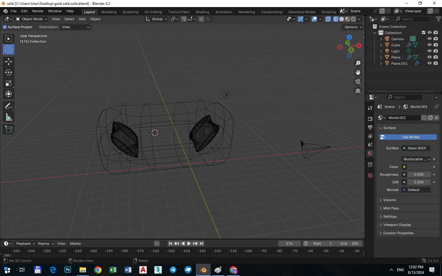 sofa made out of gold Low-poly 3D model_3