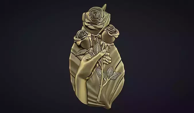 Hand Holding Rose Bas Relief