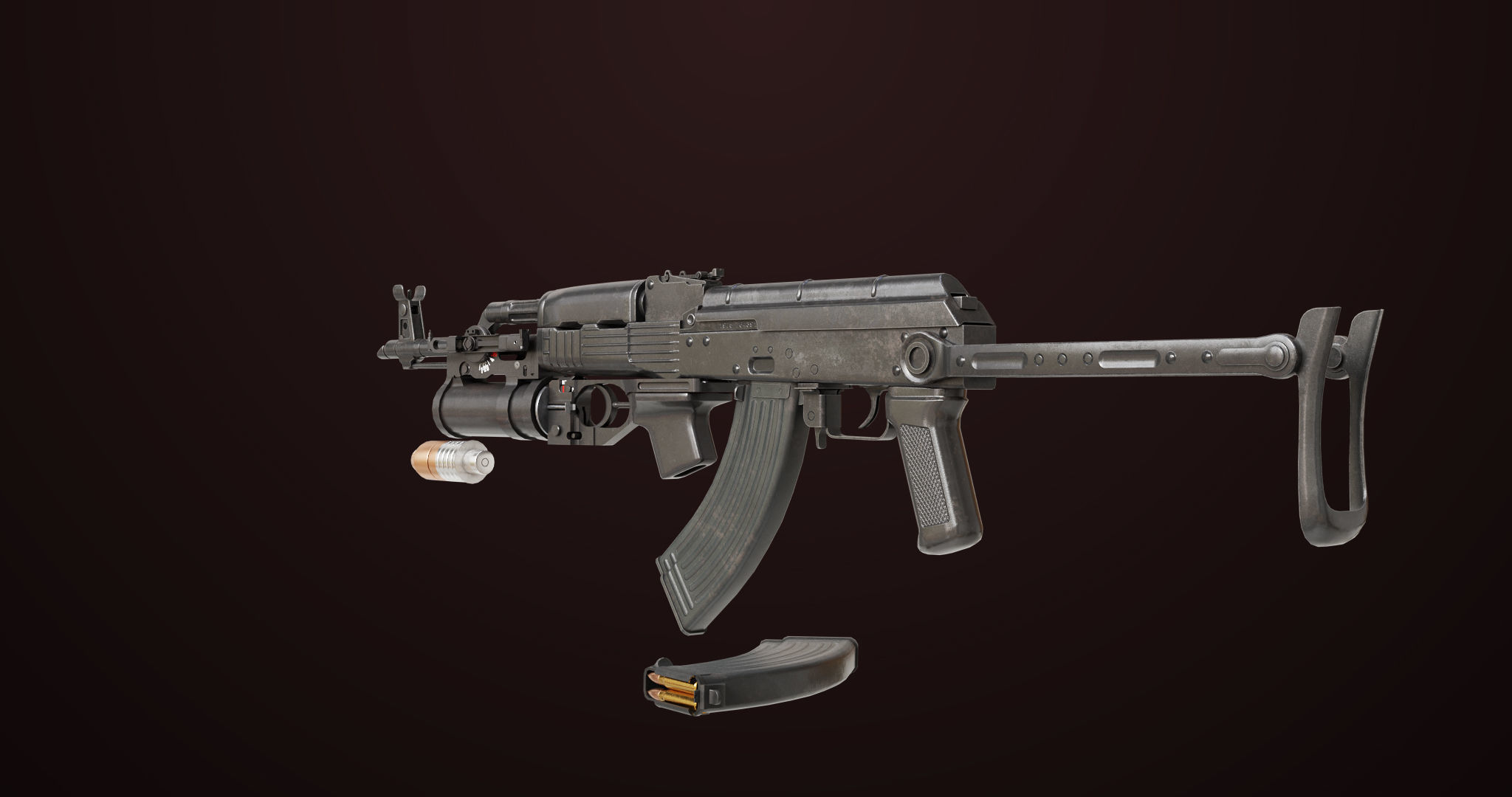 AKMS Light Machine Gun 10 Metal All PBR Unity Low-poly 3D model_11