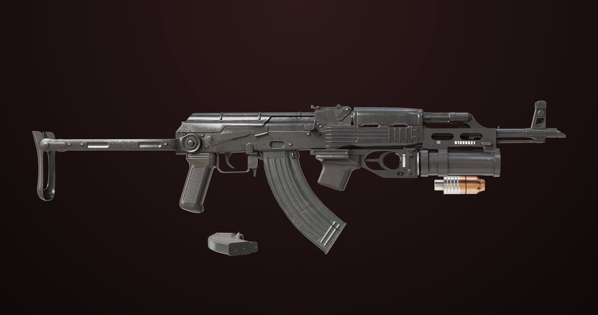 AKMS Light Machine Gun 10 Metal All PBR Unity Low-poly 3D model_10