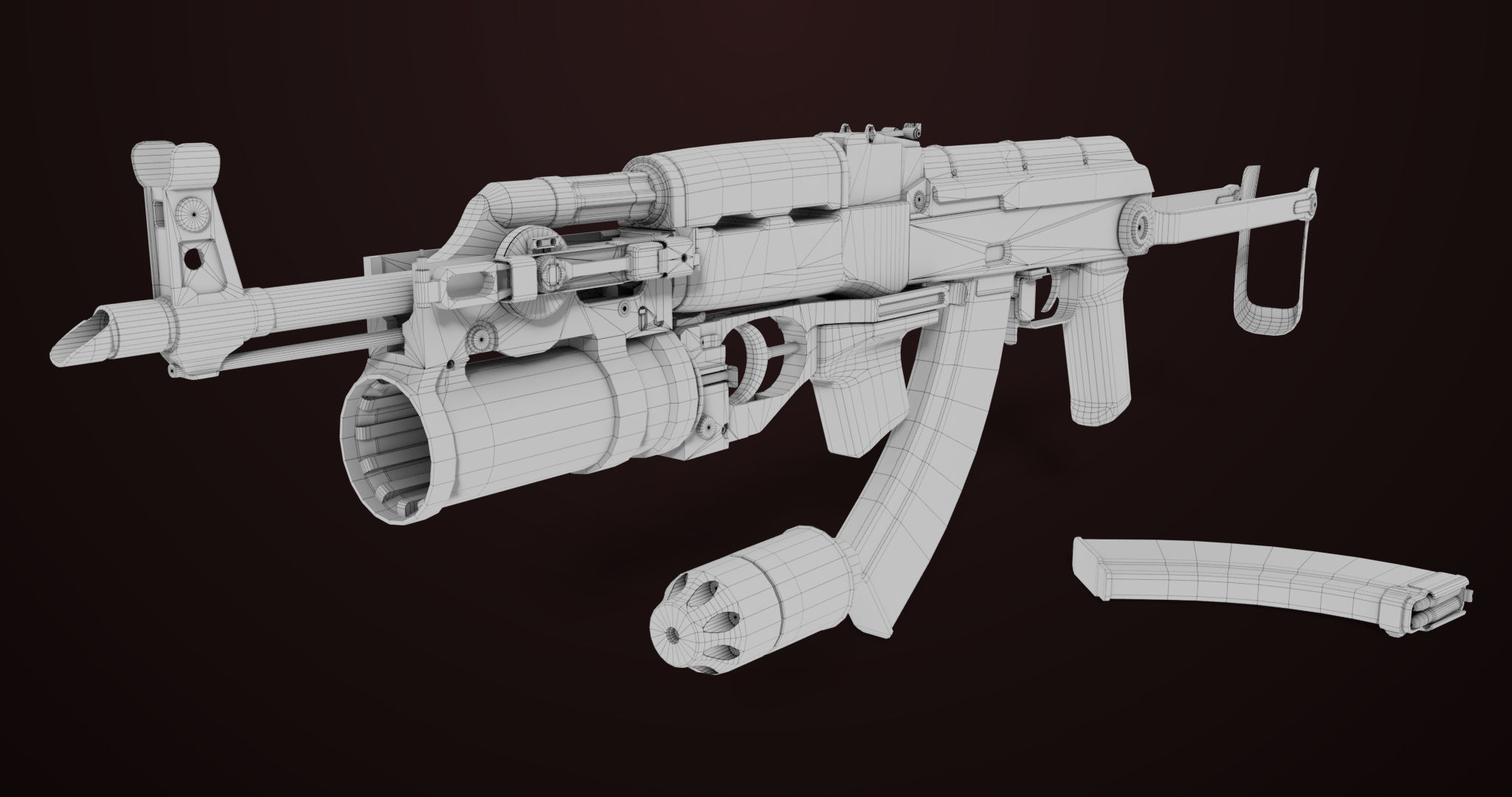 AKMS Light Machine Gun 10 Metal All PBR Unity Low-poly 3D model_87