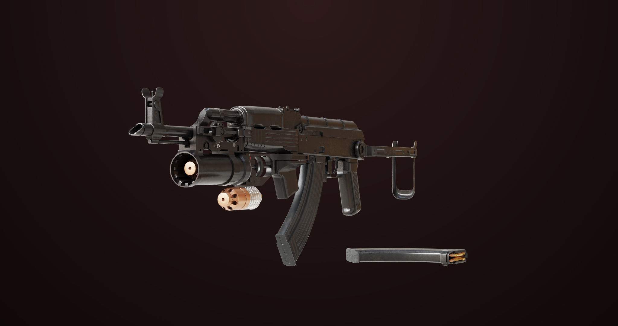 AKMS Light Machine Gun 10 Metal All PBR Unity Low-poly 3D model_3