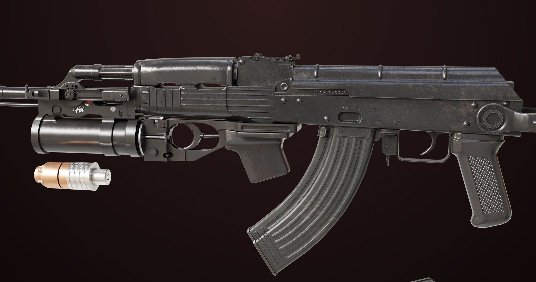 AKMS Light Machine Gun 10 Metal All PBR Unity Low-poly 3D model_4