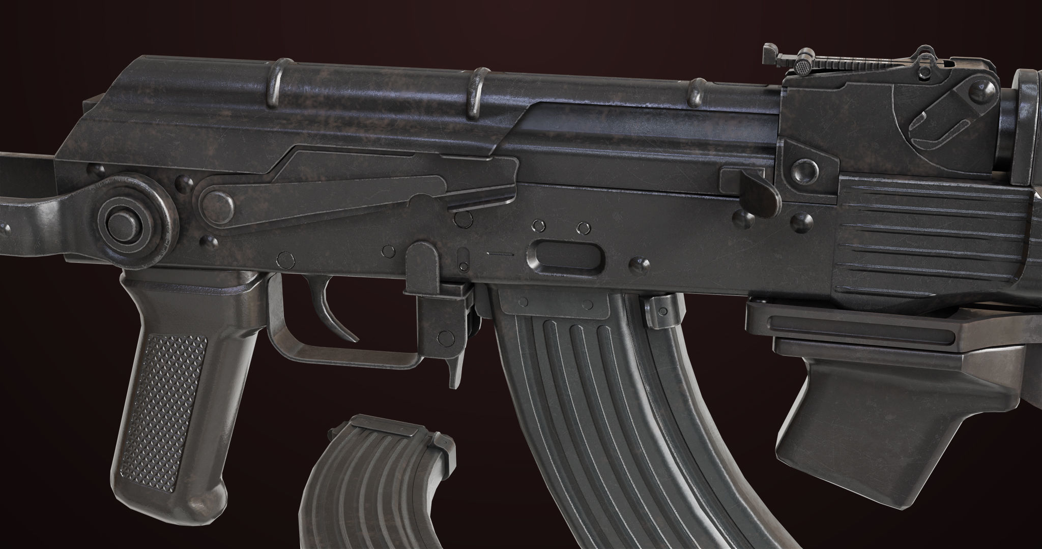 AKMS Light Machine Gun 10 Metal All PBR Unity Low-poly 3D model_14