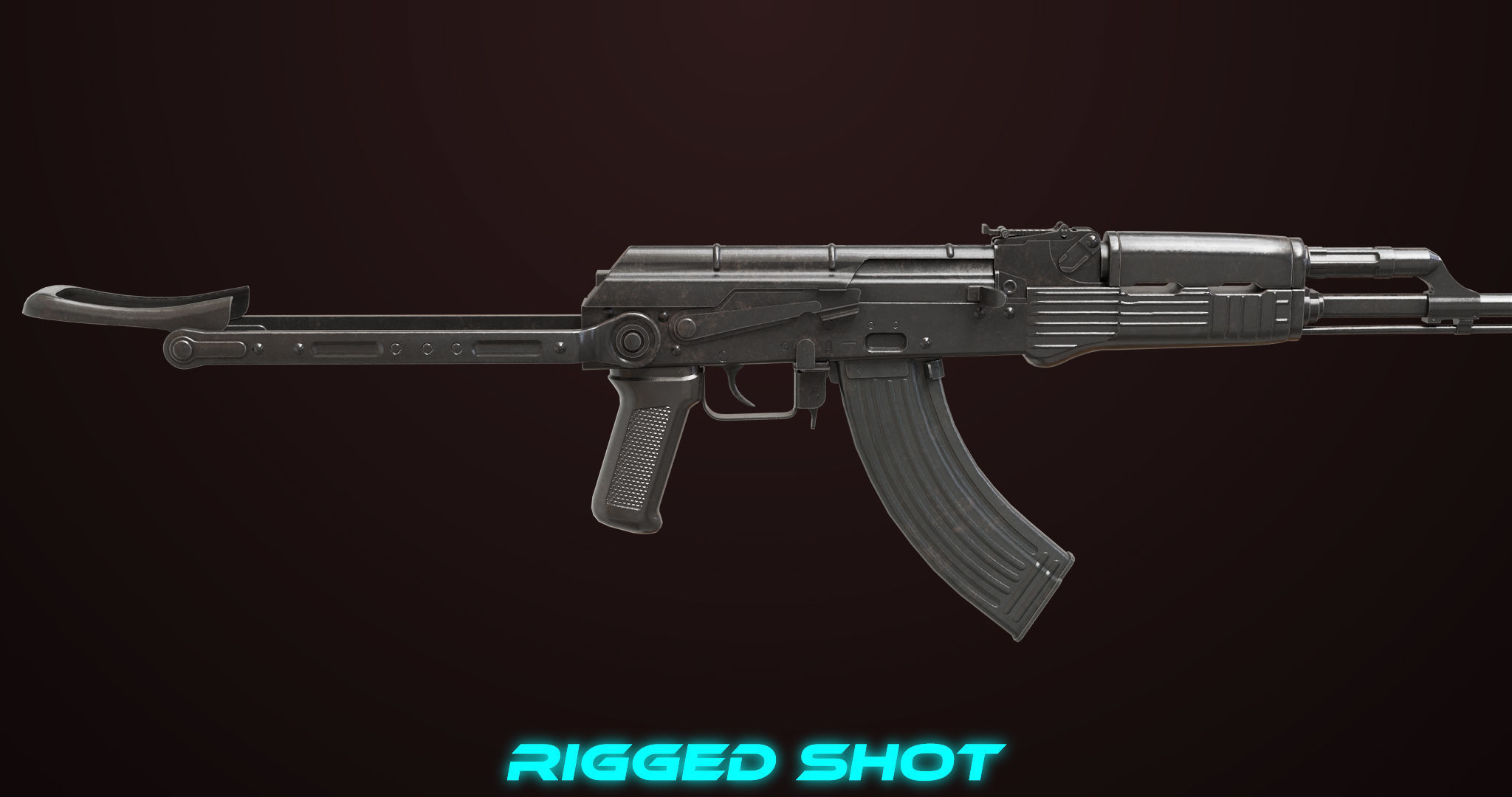 AKMS Light Machine Gun 10 Metal All PBR Unity Low-poly 3D model_25