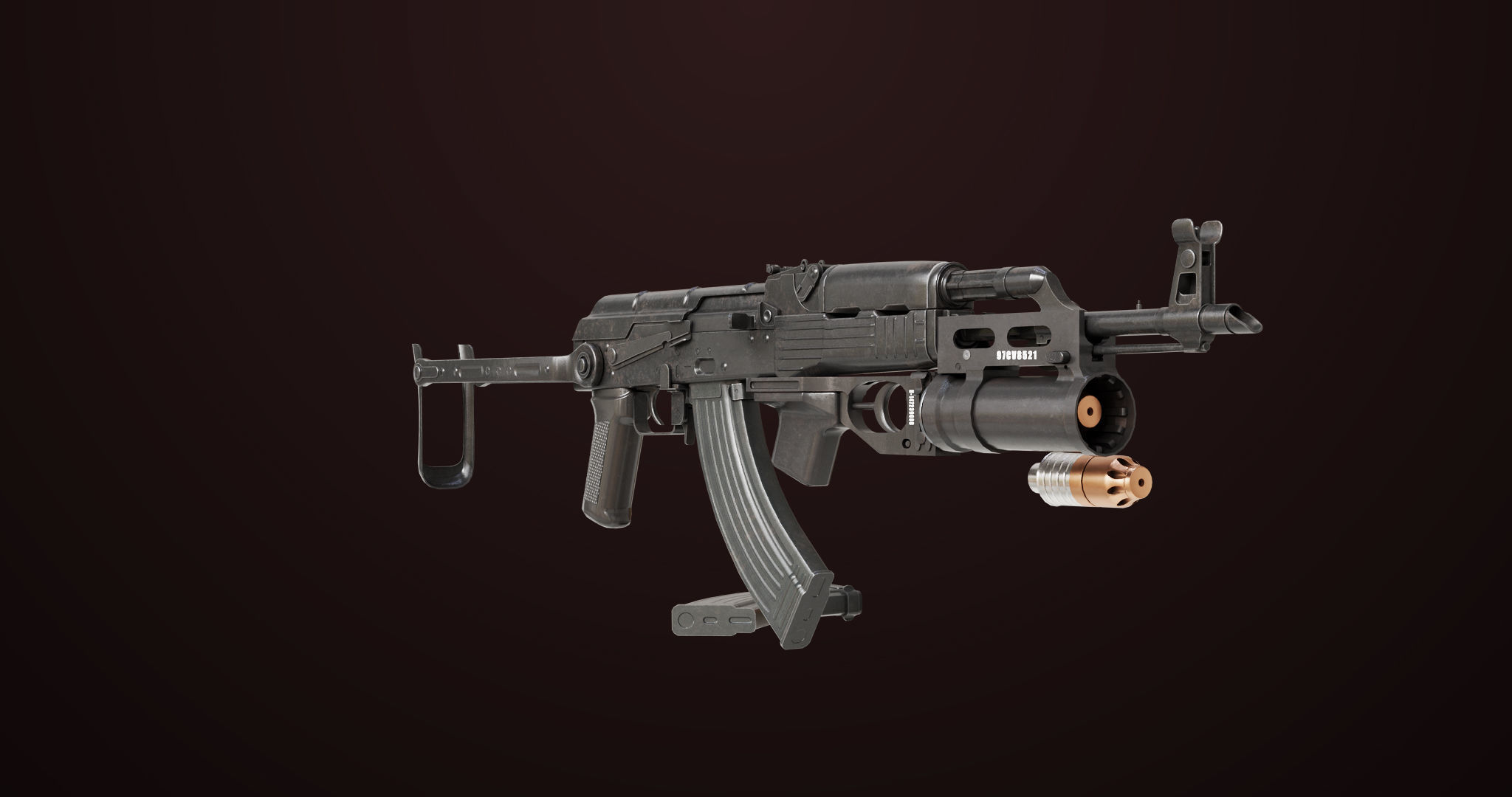 AKMS Light Machine Gun 10 Metal All PBR Unity Low-poly 3D model_9