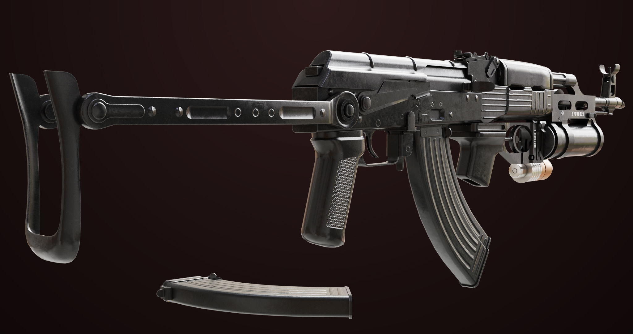 AKMS Light Machine Gun 10 Metal All PBR Unity Low-poly 3D model_5