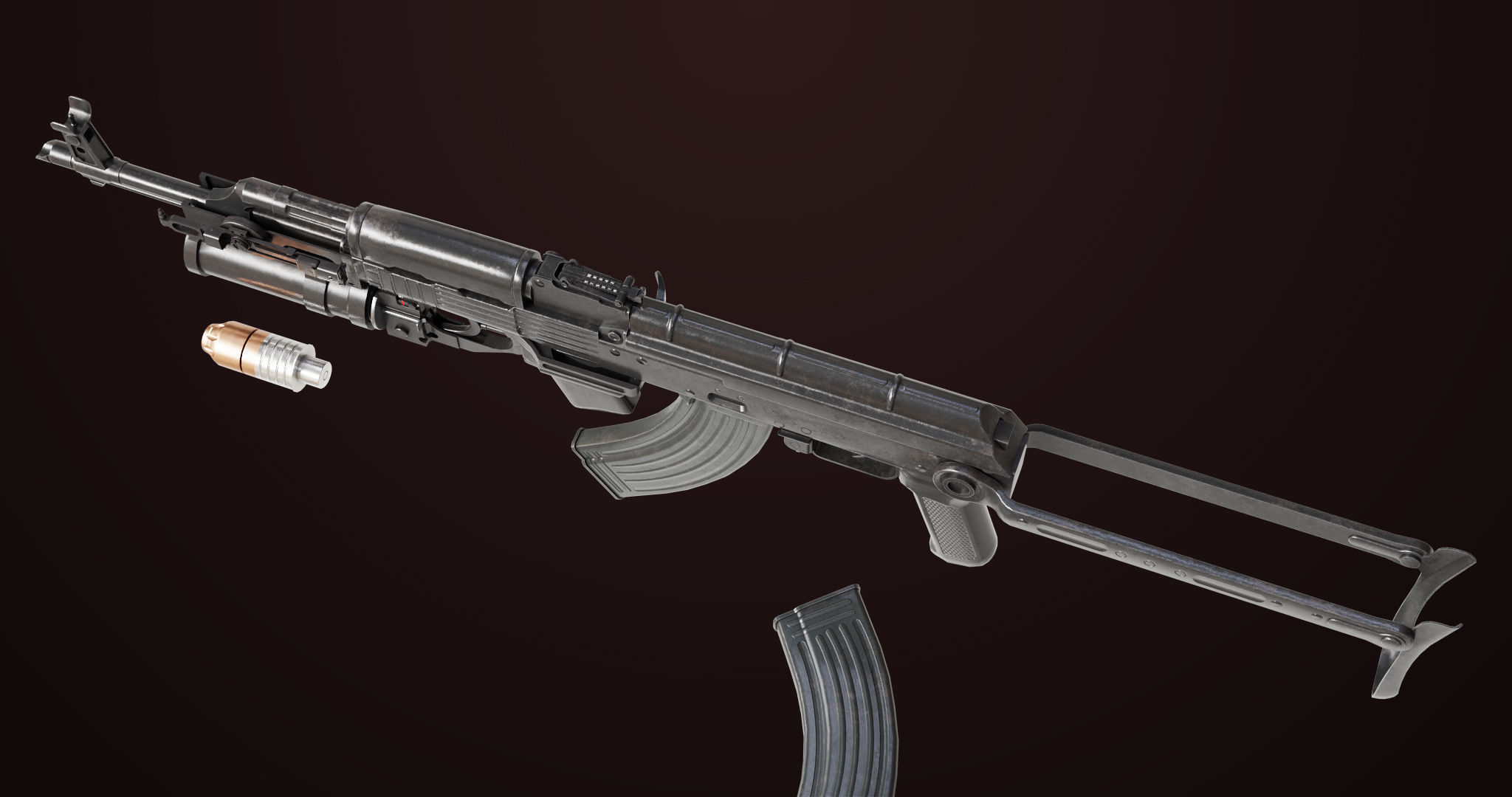 AKMS Light Machine Gun 10 Metal All PBR Unity Low-poly 3D model_12