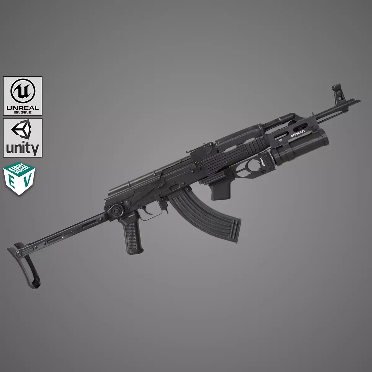 AKMS Light Machine Gun 10 Metal All PBR Unity Low-poly 3D model_0