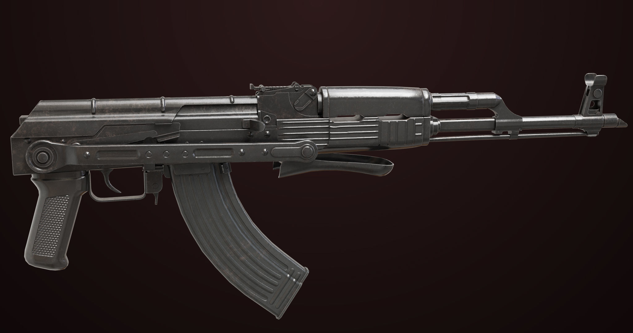 AKMS Light Machine Gun 10 Metal All PBR Unity Low-poly 3D model_27