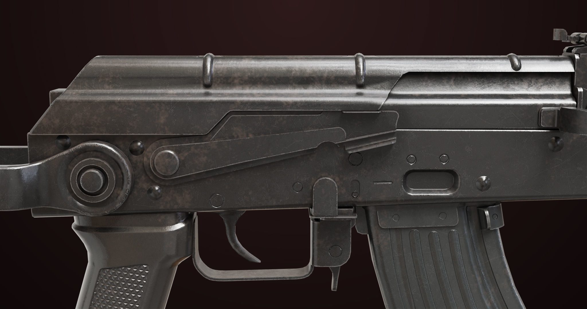 AKMS Light Machine Gun 10 Metal All PBR Unity Low-poly 3D model_15