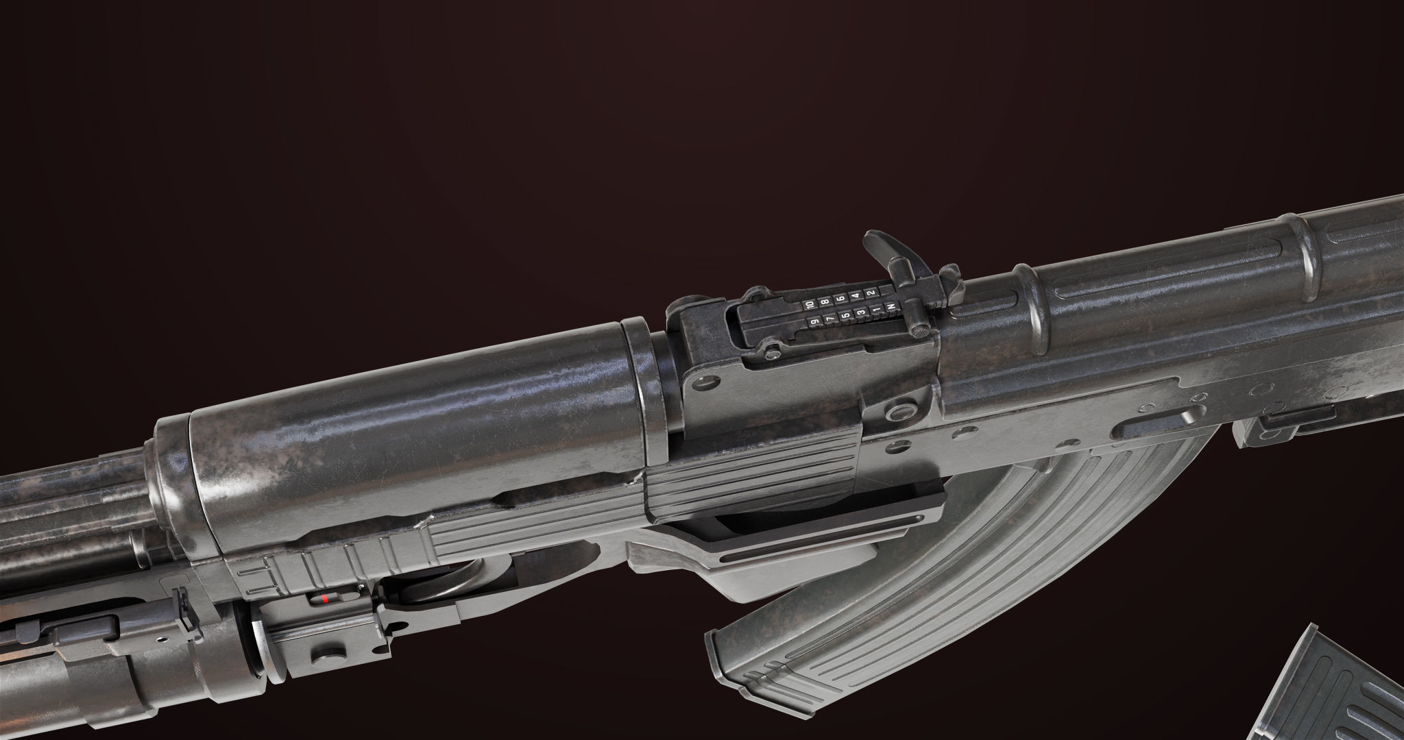 AKMS Light Machine Gun 10 Metal All PBR Unity Low-poly 3D model_13