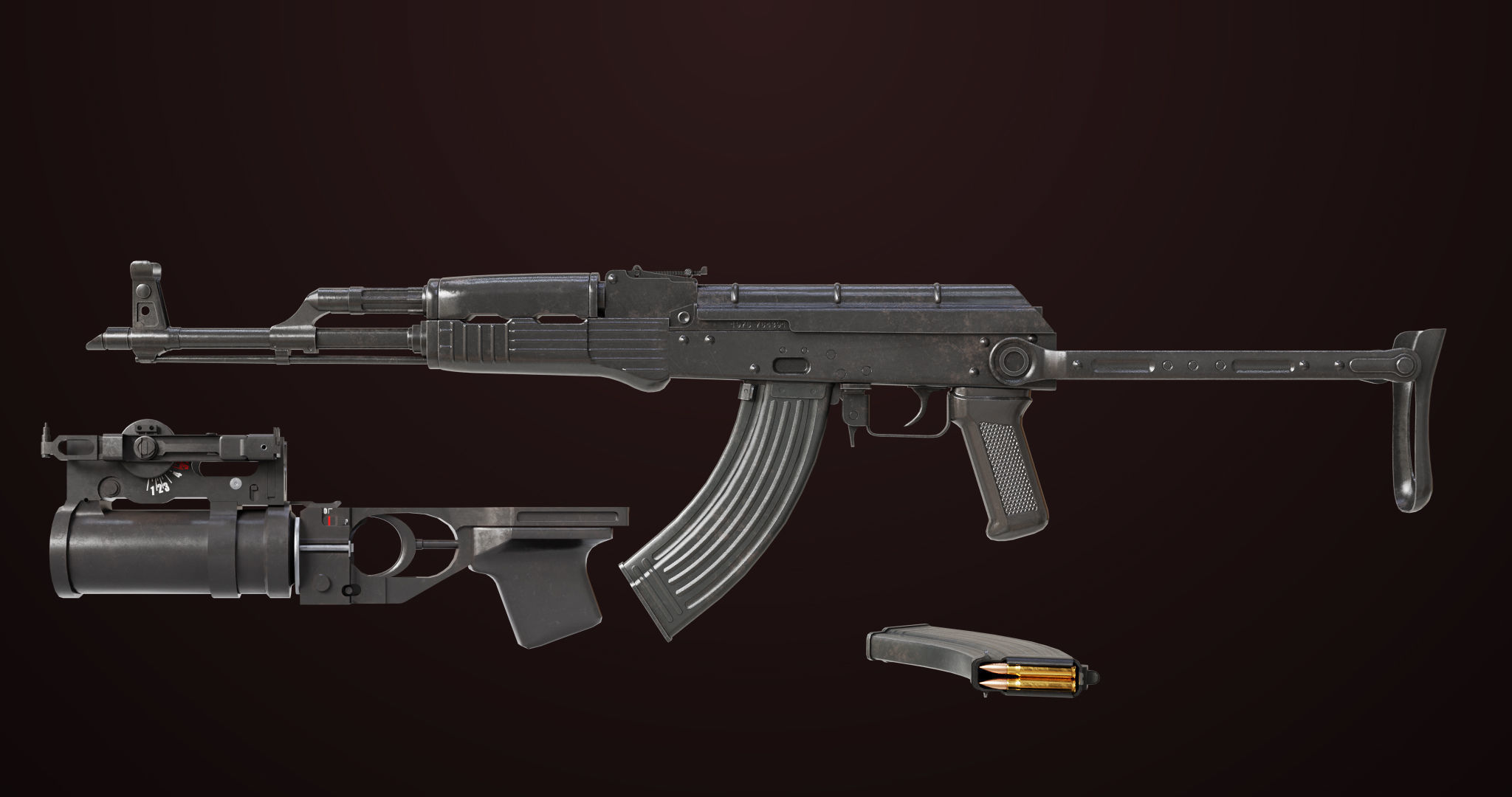 AKMS Light Machine Gun 10 Metal All PBR Unity Low-poly 3D model_1