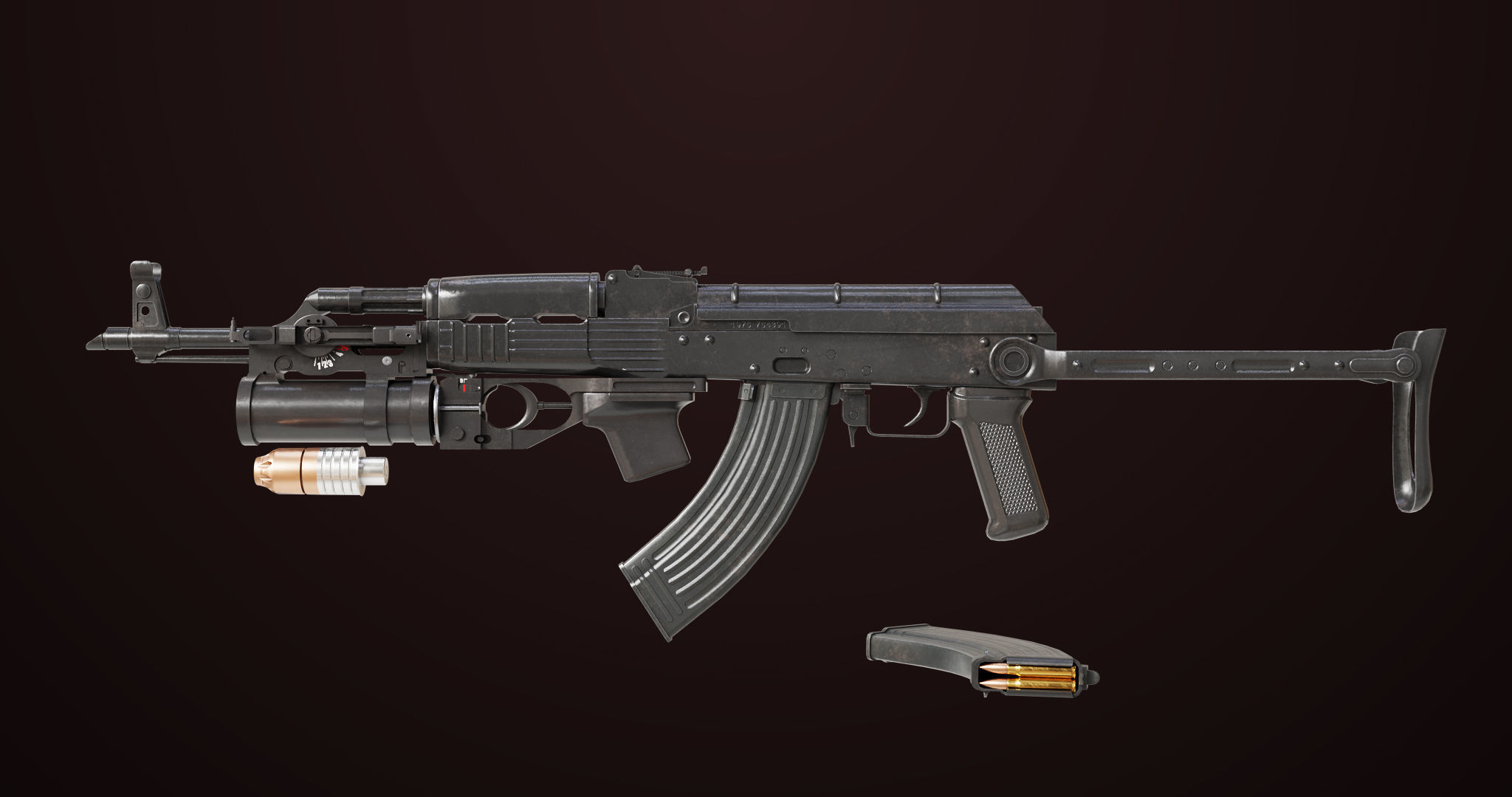 AKMS Light Machine Gun 10 Metal All PBR Unity Low-poly 3D model_2