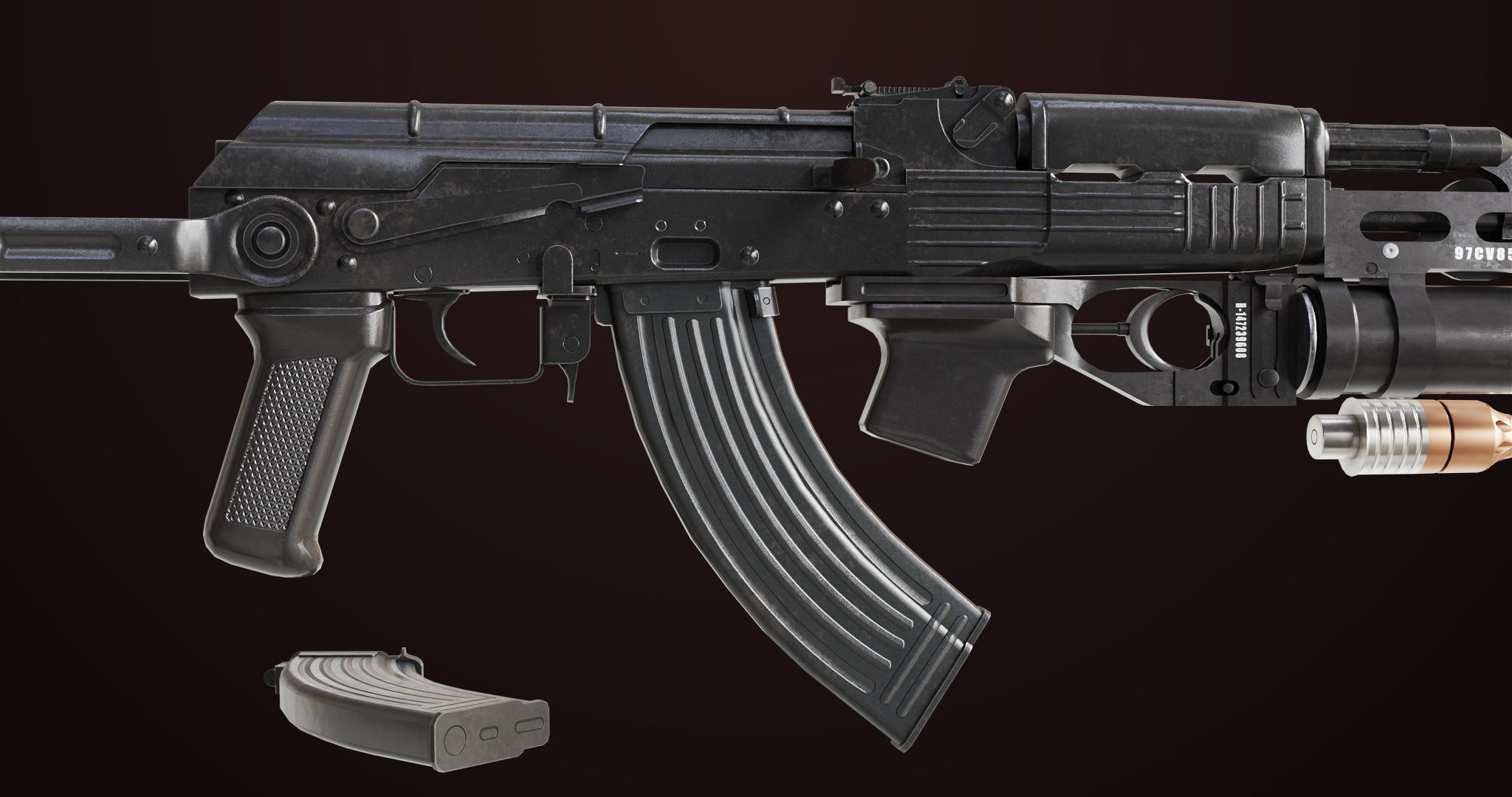 AKMS Light Machine Gun 10 Metal All PBR Unity Low-poly 3D model_6