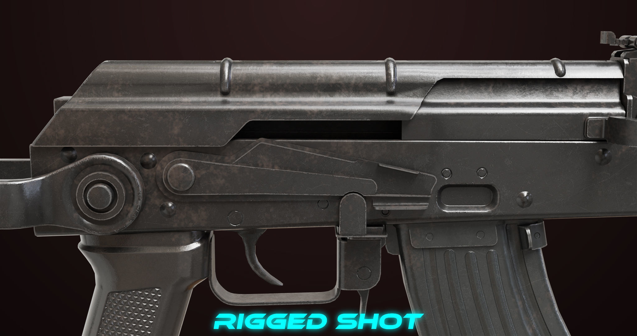 AKMS Light Machine Gun 10 Metal All PBR Unity Low-poly 3D model_16