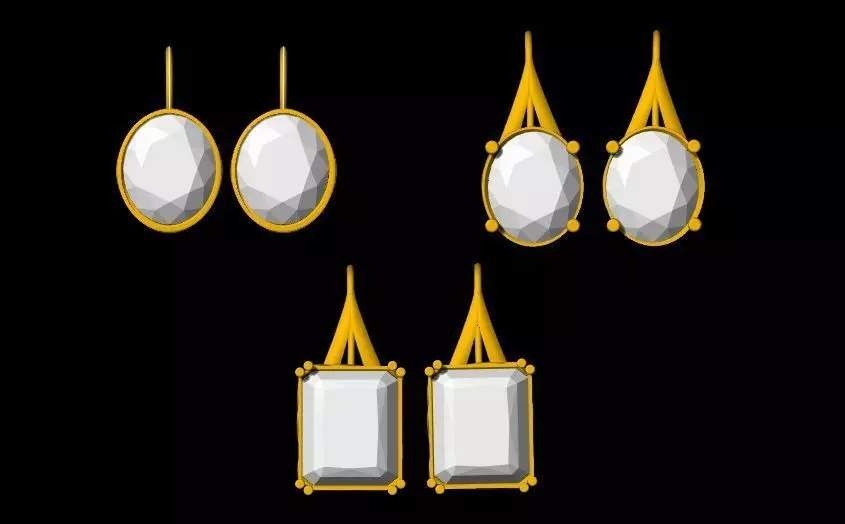 Oval and Emerald Cut Stone Stud Earrings 3dm file Free 3D print model
