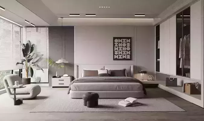 Cozy Bedroom Interior Scene for Cinema 4D and Redshift Render  3D model