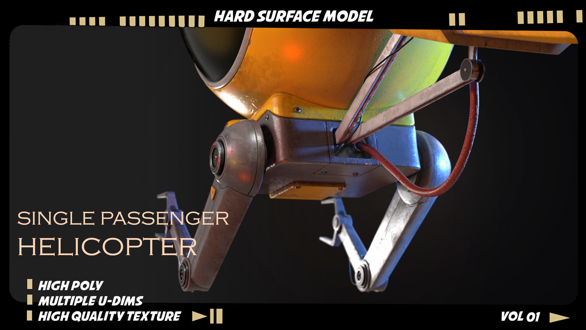 Single passenger helicopter hard surface 3D model_3
